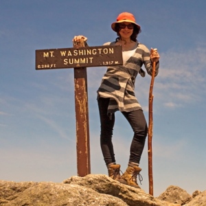 Hiker on Mt. Washington Summit, Appalachian Trail, New Hampshire